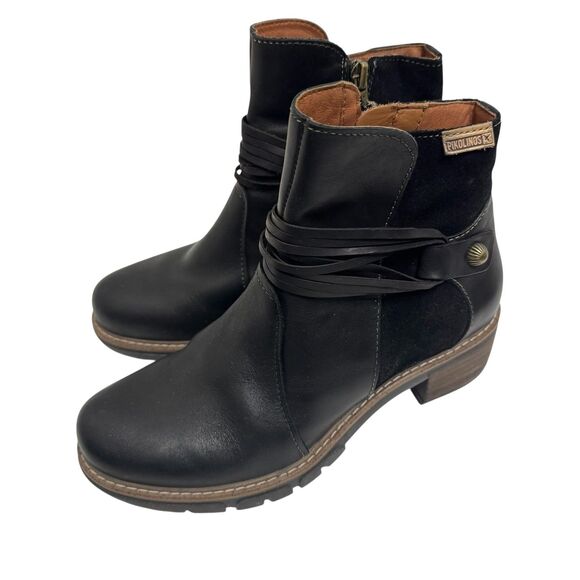 Pikolinos Ankle Boots Womens 37 6.5 - 7 Black Leather Side Zip Block Heel - Picture 2 of 8